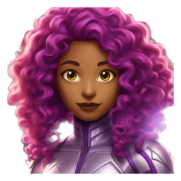 dc comics starfire glowing red curly long  hair, purple and silver spacesuit with no helmet   sticker