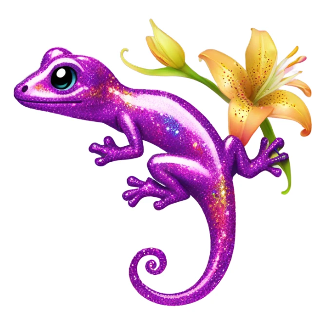 Lisa frank glitter gecko with a lily sticker