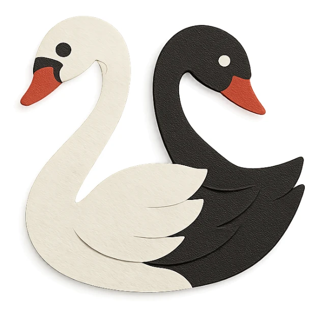 half white and half black swan, paper craft style sticker