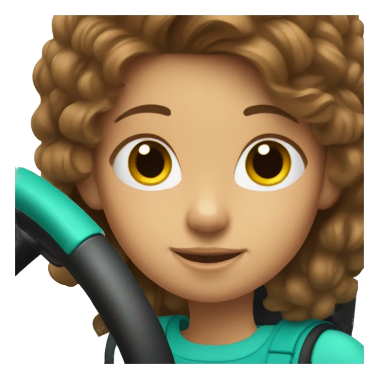 Girl with brown hair, on a teal go kart sticker