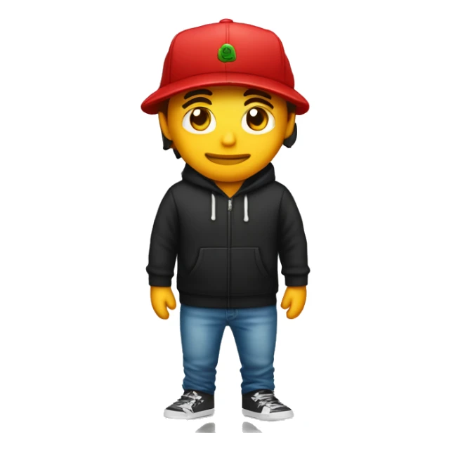 hombre con sudadera negra gorra roja y pasaporte en la mano sticker