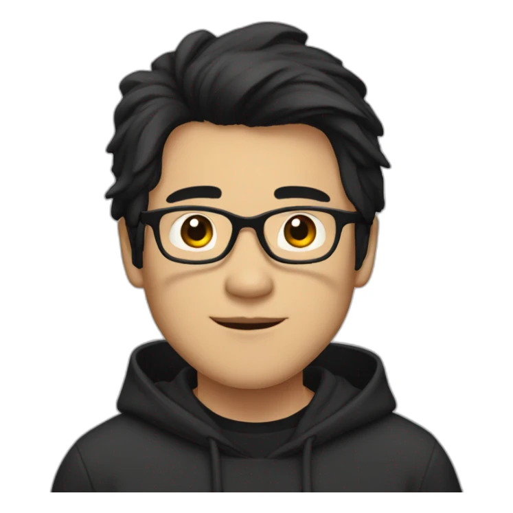 Asian Guy with long black hair and square glasses and black hoodie sticker