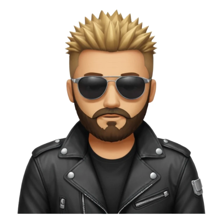 biker gang with sunglass and rugged guy bearded spicks hair black jacket sticker