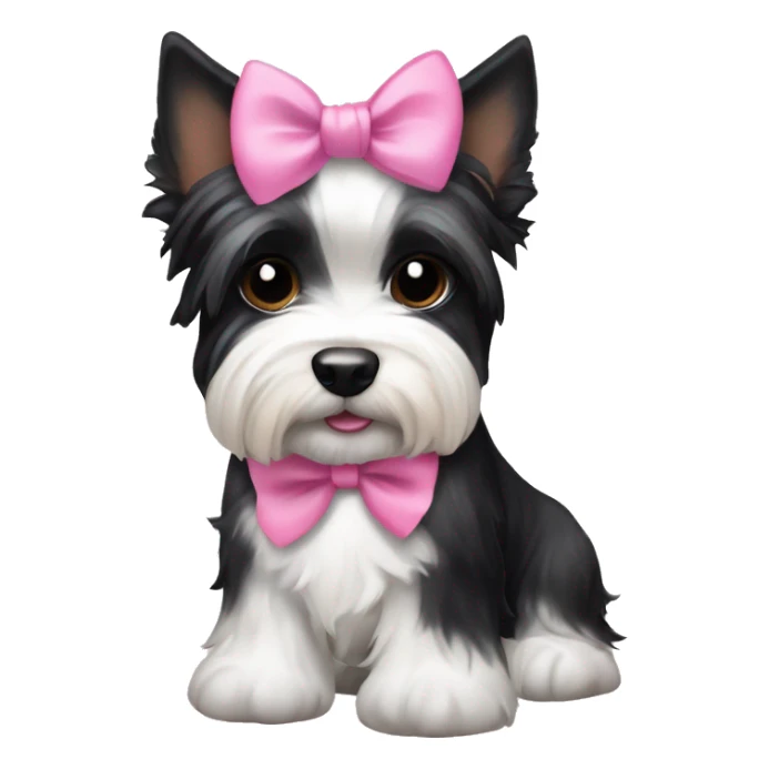 Black and white Biewer Terrier with pink bow between ears  sticker