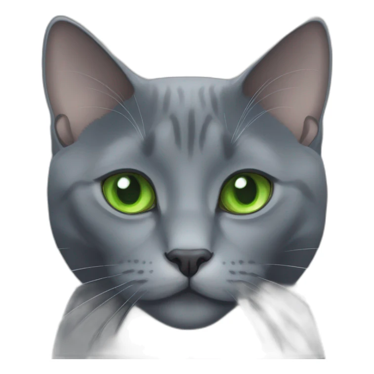 round faced grey russian blue cat with green eyes with big pupils and chonk sticker