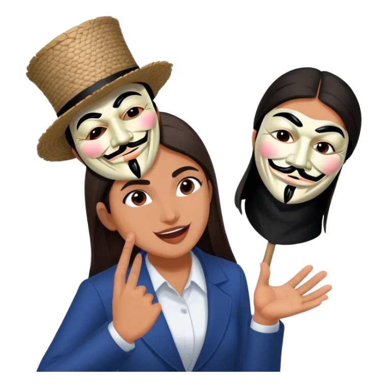 AOC taking off off a guy fawkes mask sticker