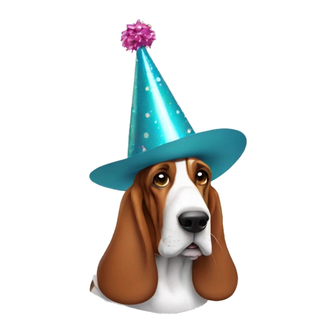 Basset hound wearing party hat sticker