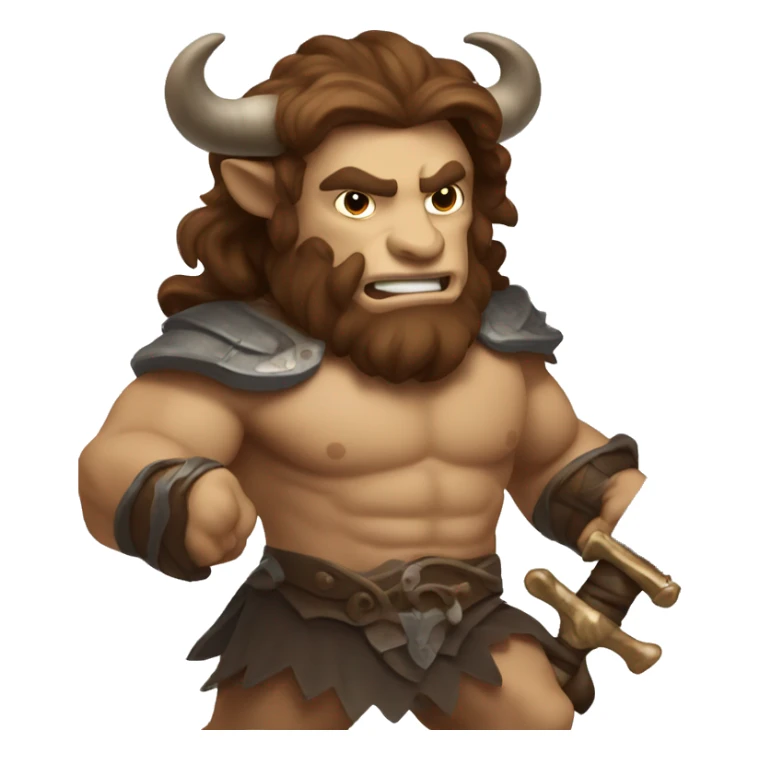 Minotaur with luxurious long brown hair swinging a large sword sticker