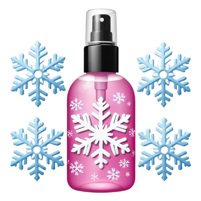 pink body mist bottle with white snowflakes sticker