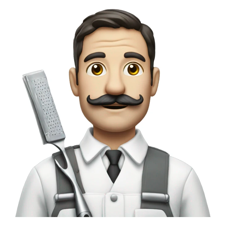 Photorealistic milkman with a mustache and a razor sticker