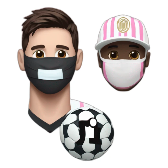 Messi with a face mask and Inter Miami uniform and number 10 sticker