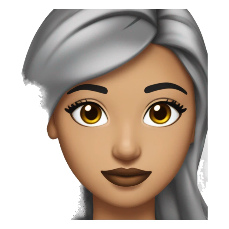 Maddy Perez has almond eyes with bold eyeliner, arched brows, full lips, high cheekbones, and bronzed, glowing skin. Her sleek hair is styled in ponytails or waves, often accessorized. Her look is polished and striking.


 sticker