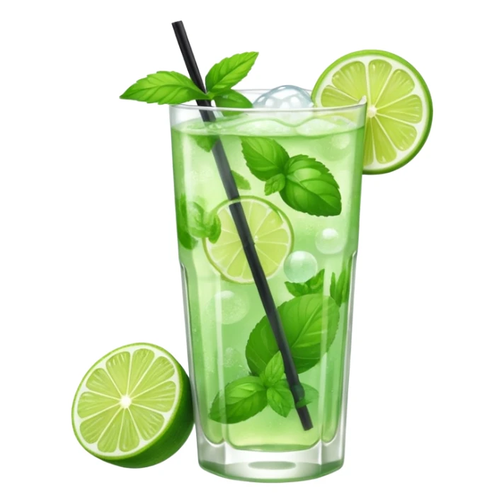 A mojito filled with mint leaves, lime wedges, and sparkling bubbles.
 sticker