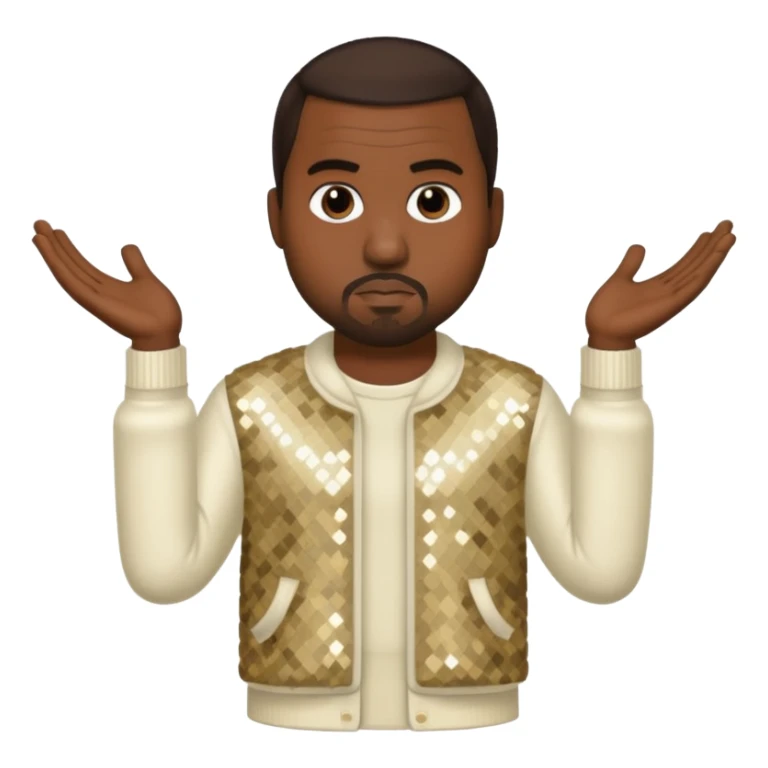 Kanye West with dark brown hair, cream sequin outfit sticker