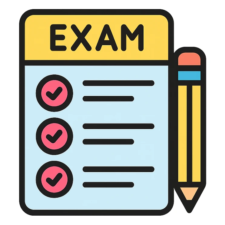 exam icon, test paper with pencil, clean modern style sticker