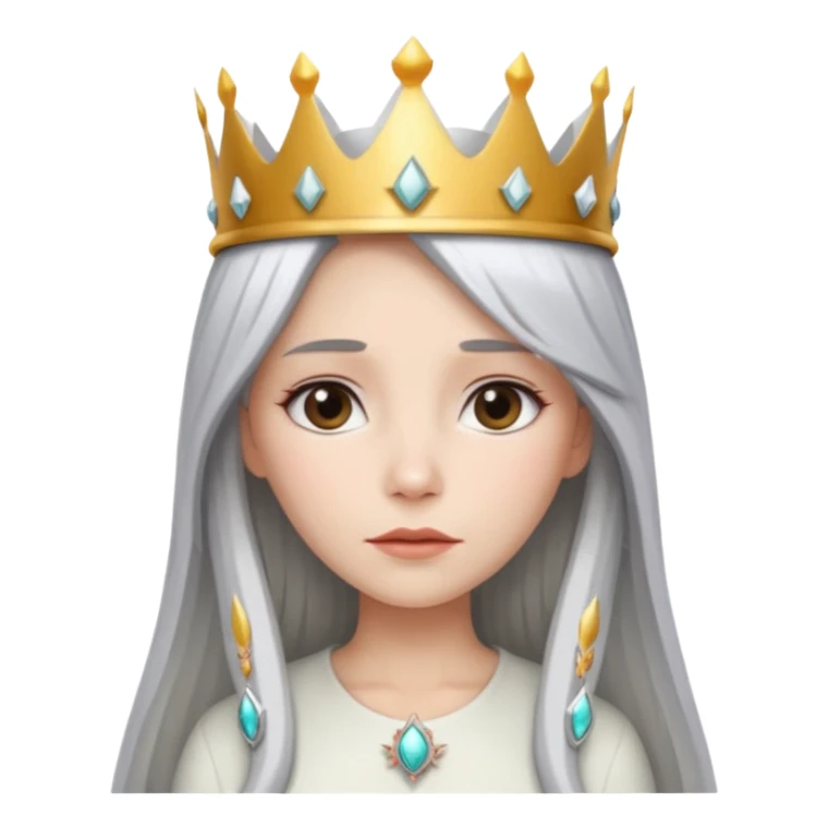 White silver straingt Long Haired Women, Queen with crown — soft expression sticker