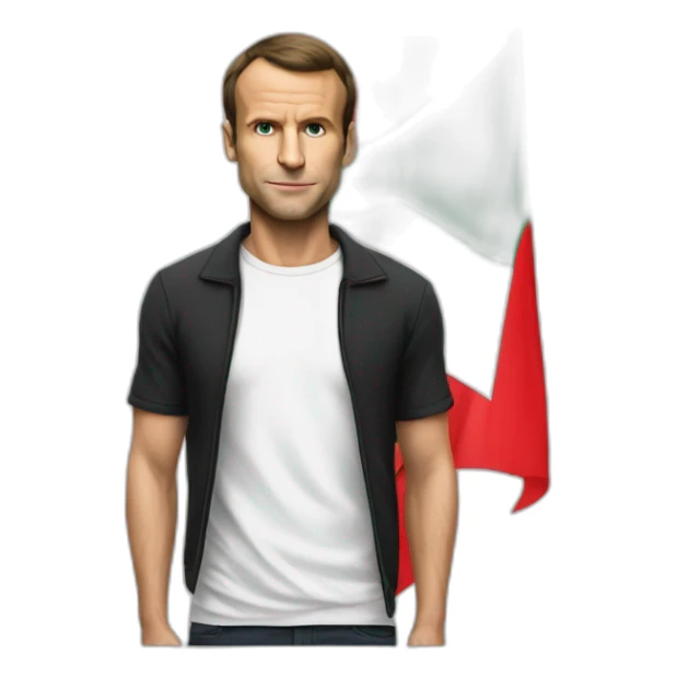 Macron wearing a t-shirt with the flag of Palestine sticker