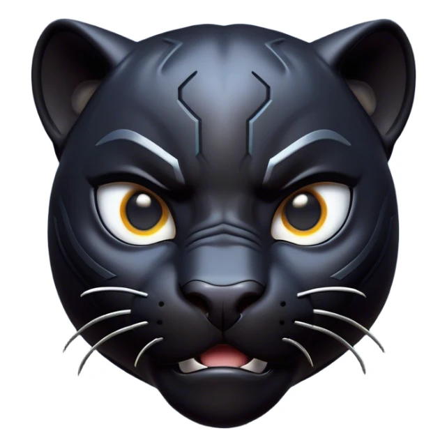 Cinematic Comical black Panther Portrait Emoji, Head tilted dramatically with an exaggeratedly shocked expression, featuring a sleek, muscular body with wide, comically expressive eyes full of humorous disbelief, Simplified yet hilariously expressive features, highly detailed, glowing with a slightly sassy dark glow, high shine, dramatic yet playful, stylized with an air of quirky feline attitude, soft glowing outline, capturing the essence of a meme-worthy black Panther that looks ready to side-eye its way into viral fame! sticker