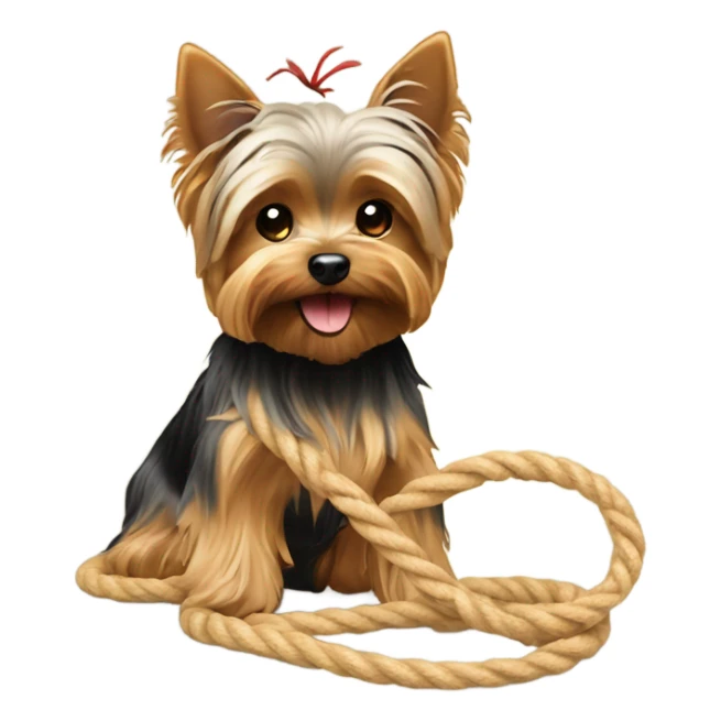 Yorkie dog playing with rope toy sticker