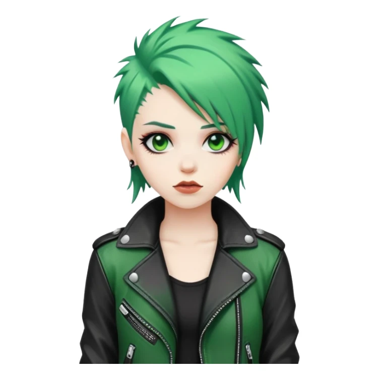 punk girl with green hair in black leather jacket  sticker