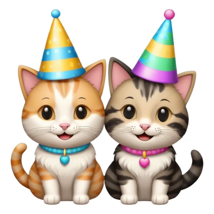 2 happy cats wearing party hats sticker