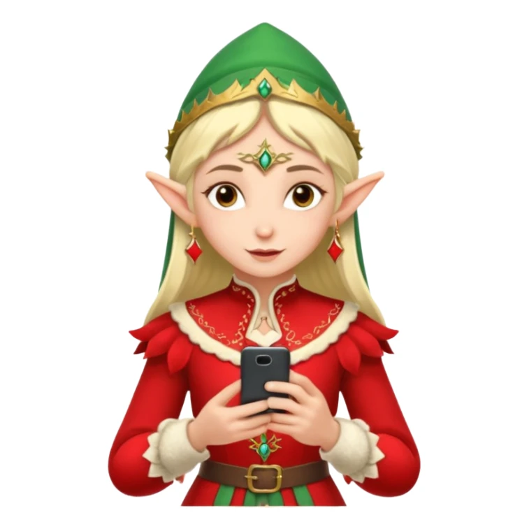 elf with russia custome dress and smartphone, red sticker