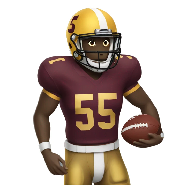 football player, wearing maroon and gold jersey, number 5 sticker