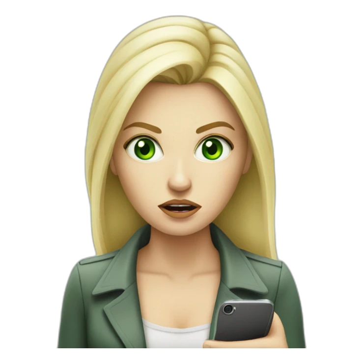 blonde woman mobile tester angry green eyes holding iphone sticker
