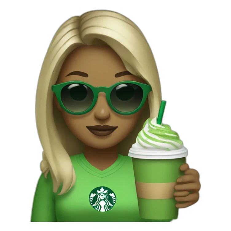 Girl wearing sunglasses drinking starbucks matcha sticker