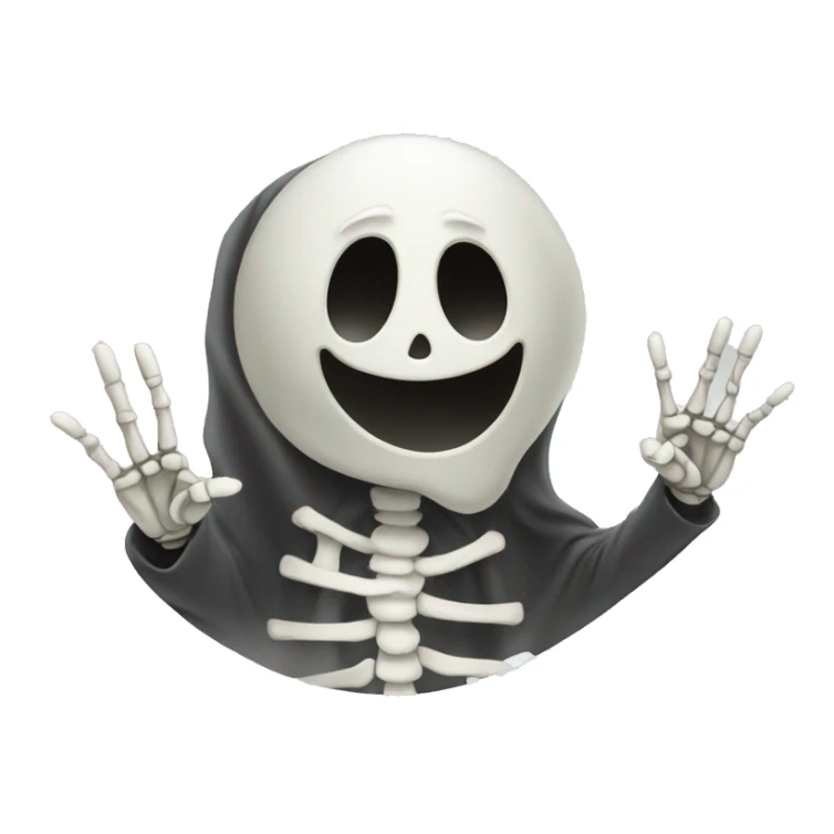 Sheet ghost with a skeleton hand throwing a peace sign emoji sticker
