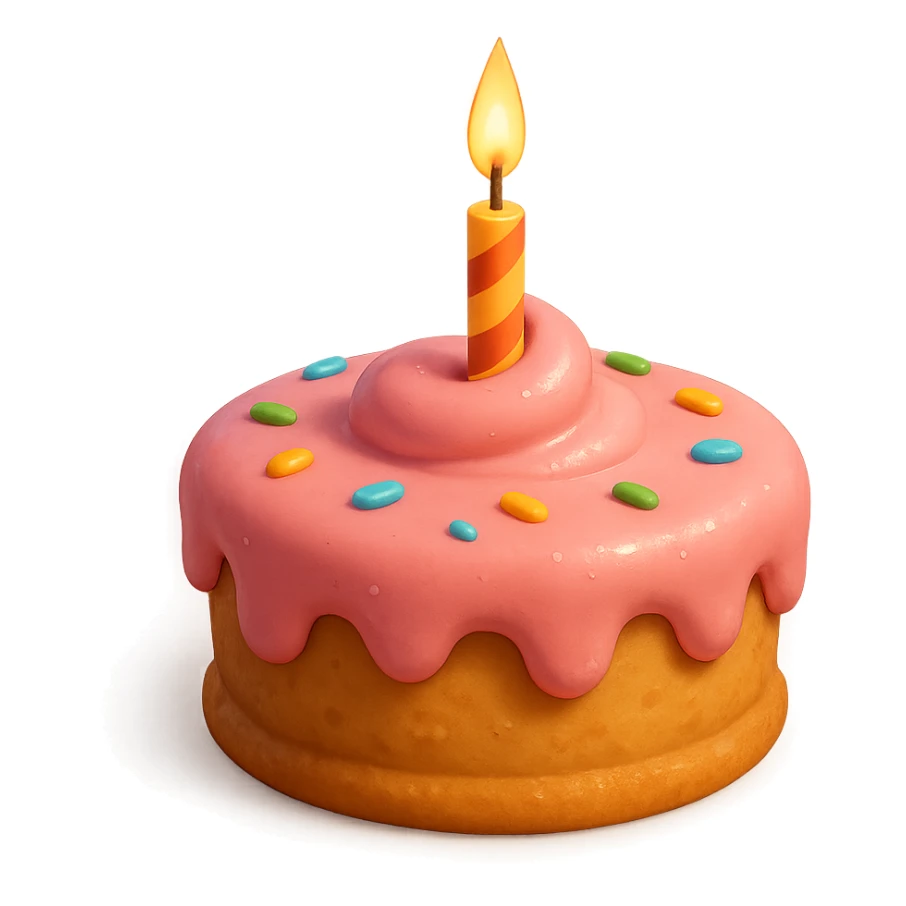Draw a Pixar-style birthday cake with pink cream and a single candle sticker