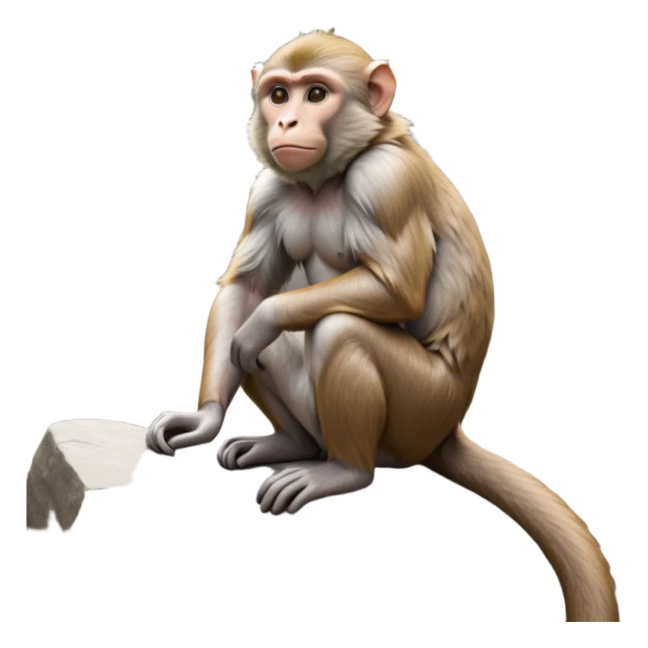 cinematic-macaque-realistic-full-body-sitting-emoji,-compact-muscular-frame-poised-on-a-rocky-outcrop,-short-curled-tail-resting-behind,-head-tilted-dramatically,-thick-dense-fur-in-warm-shades-of-brown-and-grey,-expressive-eyes-filled-with sticker