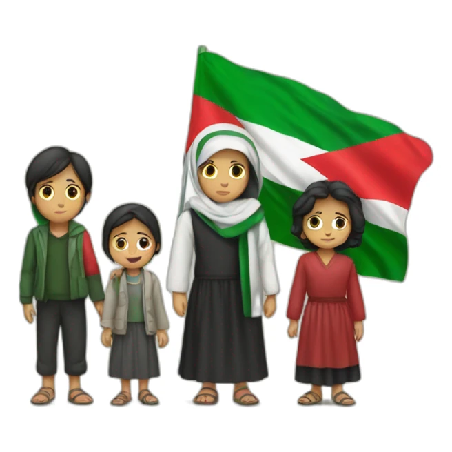 Sad Palestine family with Palestine flag sticker