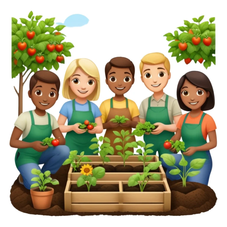 People cooperating to plant a community garden sticker