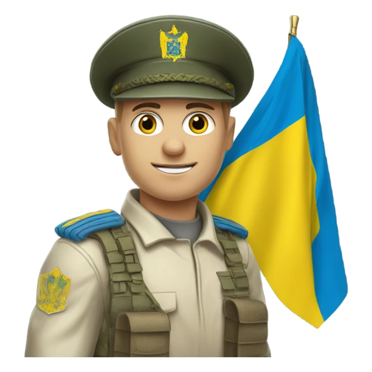 super realistic white soldier with Ukrainian flag sticker