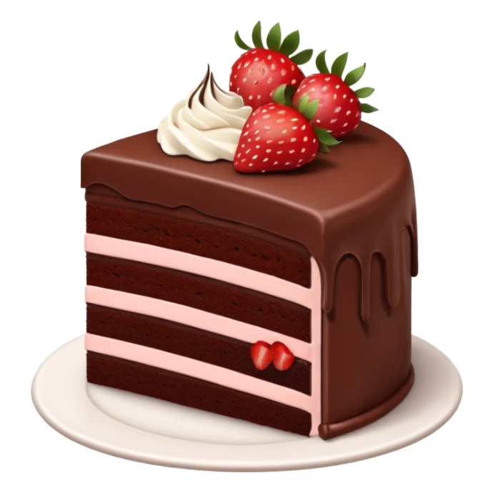 slice of chocolate cake with strawberries, showing the cake layers sticker