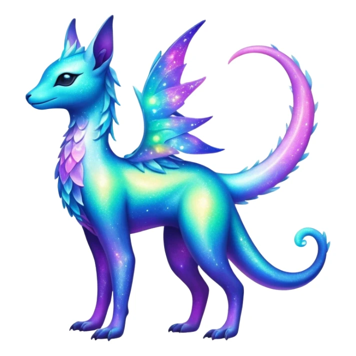 Shiny Exotic Nebulae Colorful Neon-colored Glittery Ethereal Sparkly Iridescent Amaura-Aurorus-Fakémon-hybrid-creature (full body)  sticker