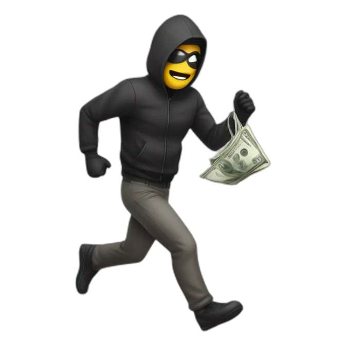 Robber runs with a bag of money sticker