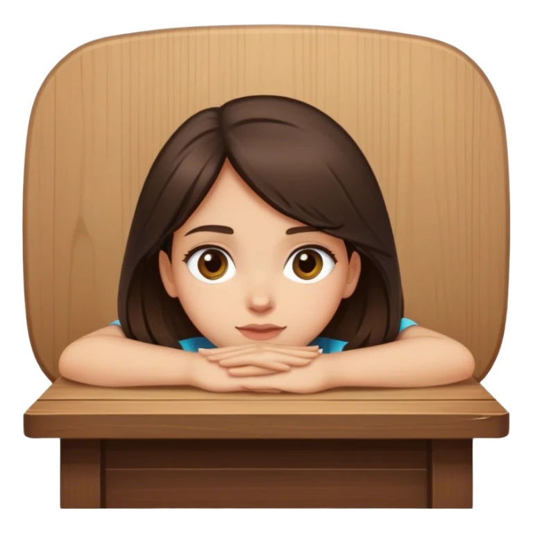  A brunette girl peering up from behind a table face view  sticker
