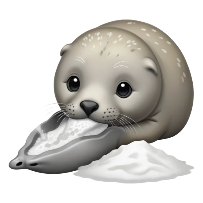 Grey seal is Sniffing white powder and holding the powder  sticker