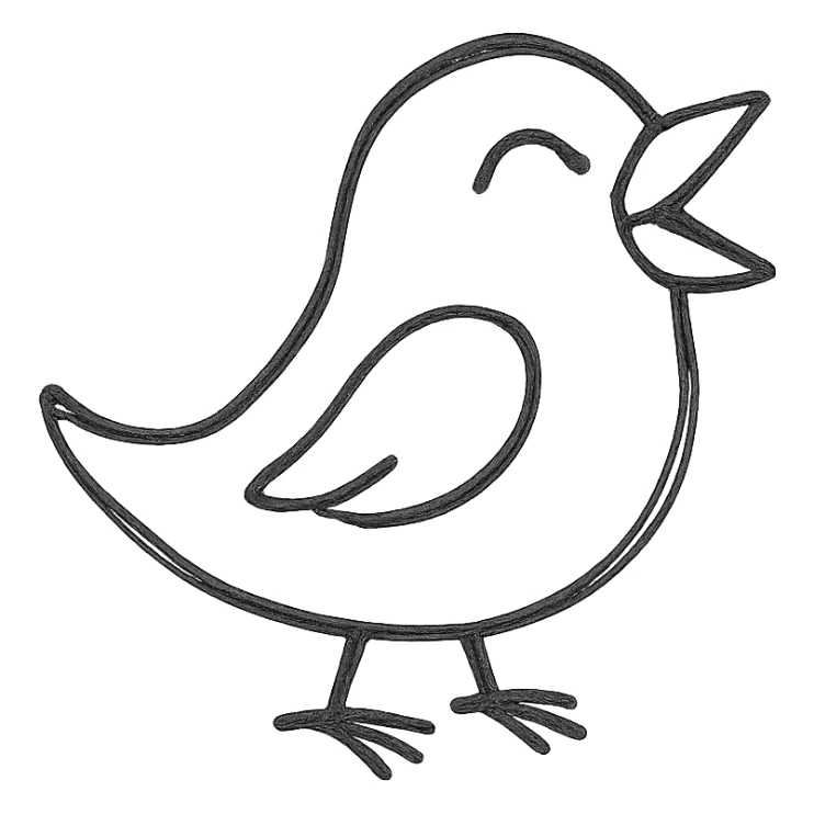 bird icon, simple and clean, minimal details, black outline, no fill, laughing expression sticker