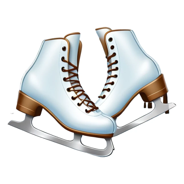 An icon showing In the background, twinkling lights, winter trees, and cheering spectators create a festive atmosphere. a pair of elegant ice skates gliding across a smooth, frozen rink with snowflakes in the air. Transparent background highlights the grace and charm of ice skating. sticker