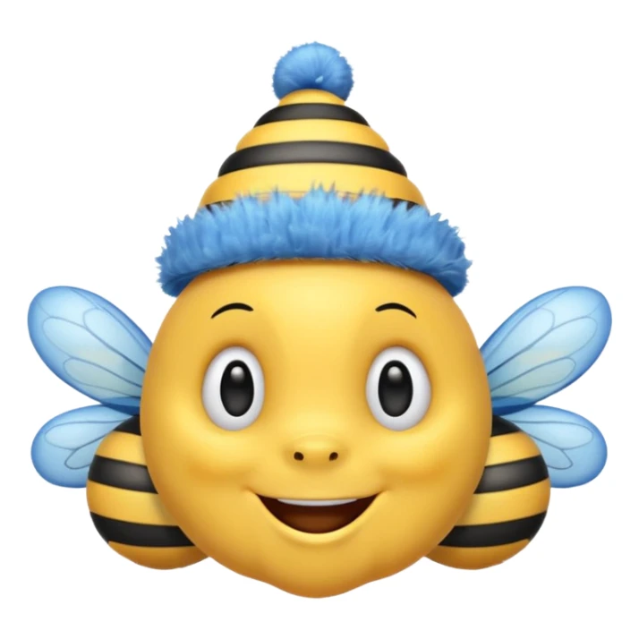 
Bees with blue Birthday Hat, Happy bee with striped party hat sticker