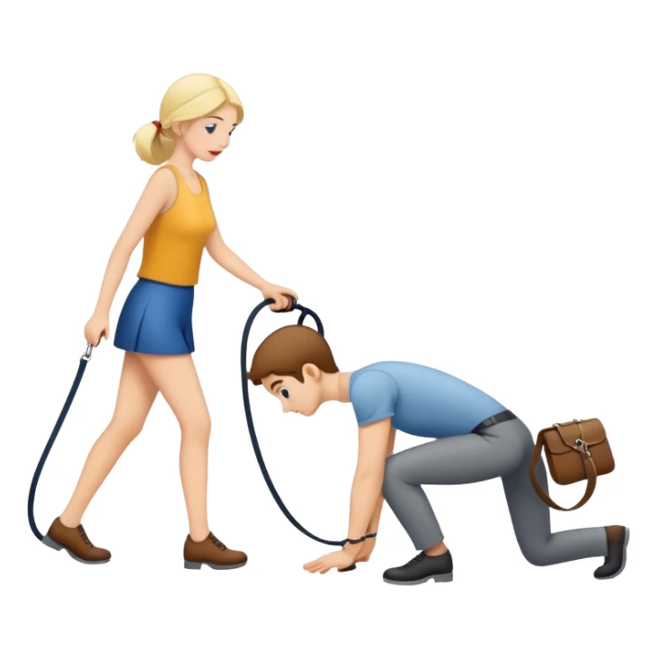 woman walking a man on all fours with a leash sticker
