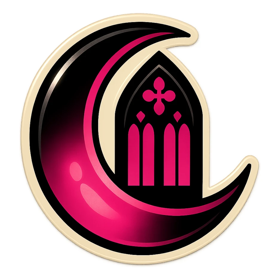 gothic moon, black and pink, retro stickers style sticker