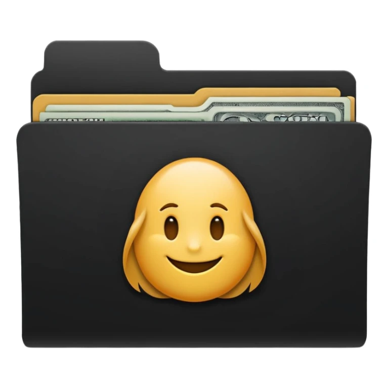 A minimal emoji-style icon of a matte black folder, slightly open, with a simple finance logo on the front symbolizing credit growth, stability, and money management, clean lines, subtle shading, and a professional, organized vibe. sticker
