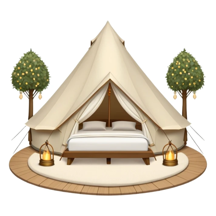 luxury glamping bell tent with chandeliers and plush bedding sticker