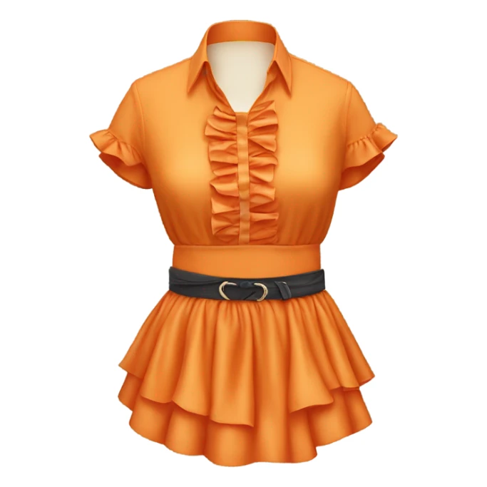 Realistic orange cut out crop top blouse. Ruffles. Isolated. Fancy sash sticker