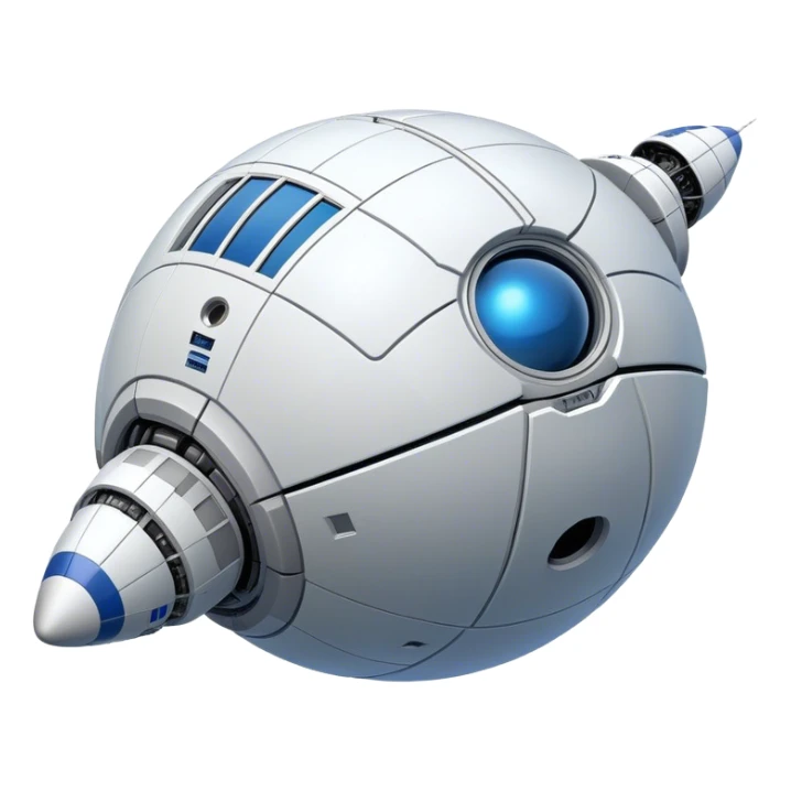 a realistic, spherical spaceship shaped like a ball, with a smooth surface and realistic details. Like a cst-100 spaceship. sticker
