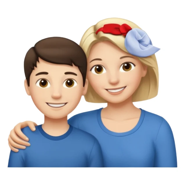 Matka brunetka se raduje se svým dvanáctiletým blonďák synem sticker